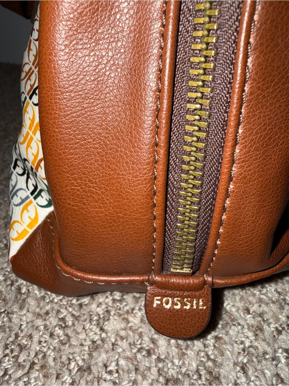 Fossil Multicolor Logo Satchel with Brown Trim